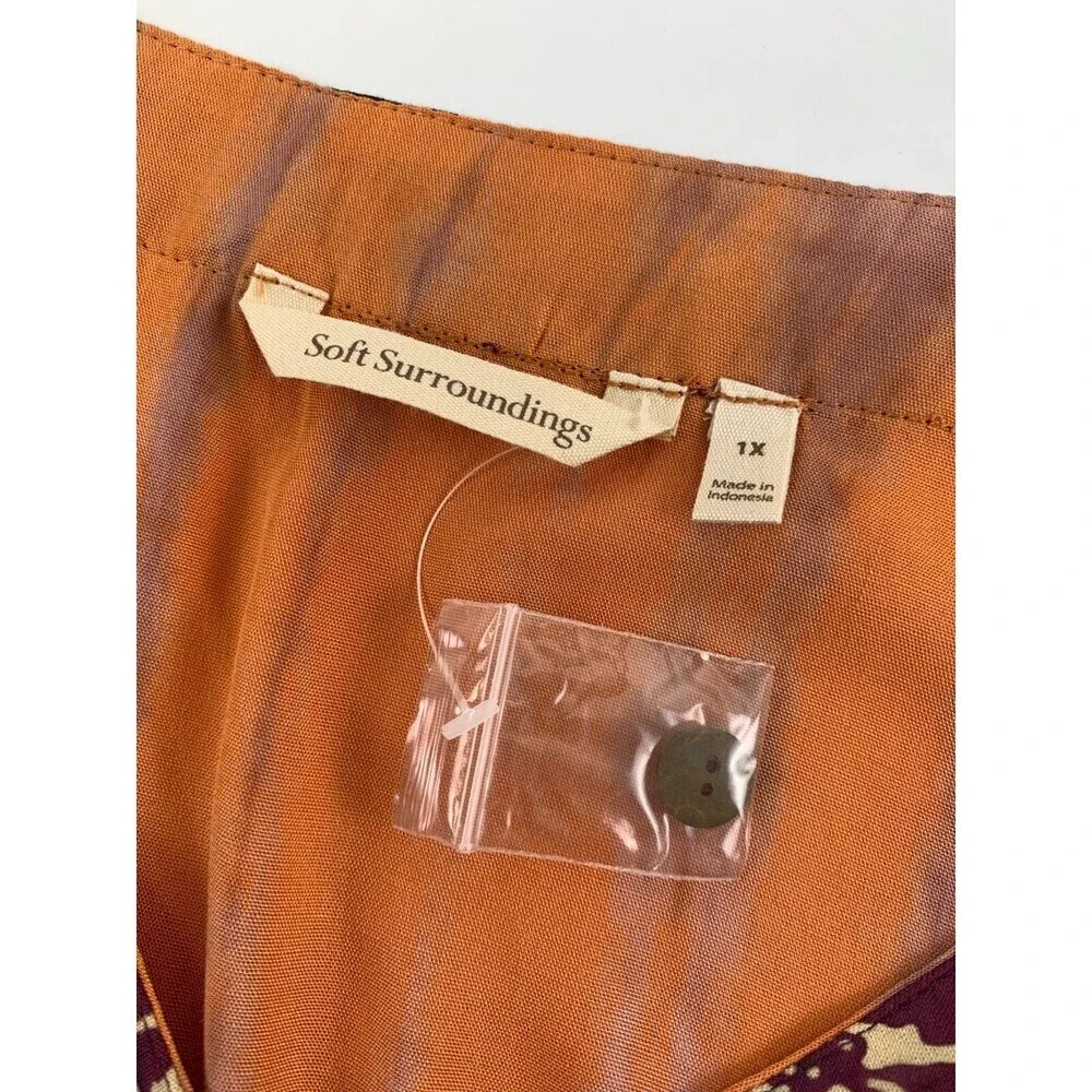 Soft Surroundings Sunset Bali Dress Orange Short Sleeve Button 2BD24 Womens 1X - Picture 8 of 13